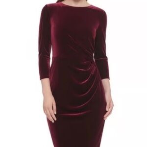 Eliza J Maroon Velvet Long Sleeve Dress